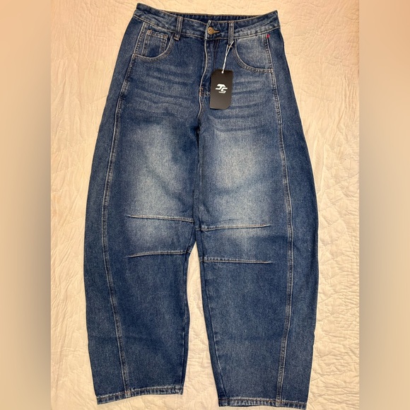 HUNGSON Women's Barrel Jeans Wide Leg Mid Rise Loose Y2k Baggy Jeans Denim NWT - Picture 3 of 6